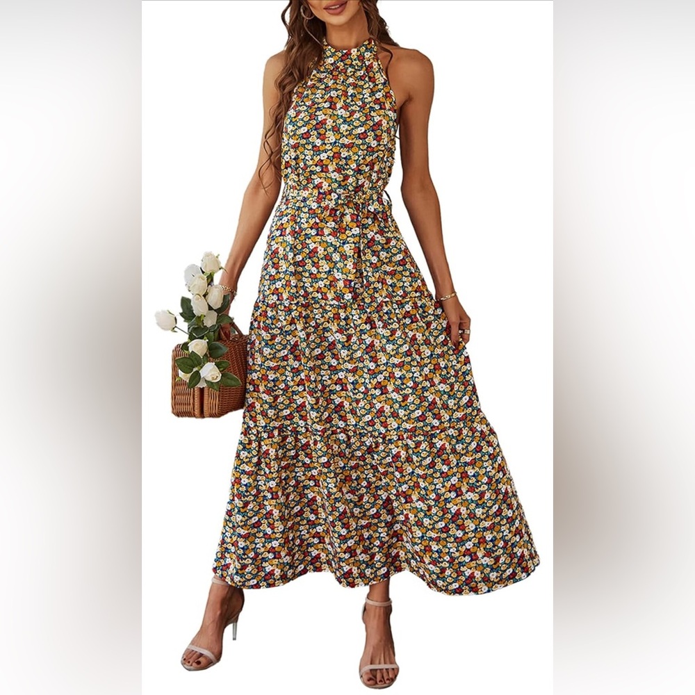 Orange and Brown Ruffled Tiered Maxi Sundress